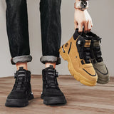 Trend Black Motorcycle Shoe Men Design Leather Men'S Ankle Boots Outdoor Platform Tooling Shoes Men Biker Boots Botas Hombre