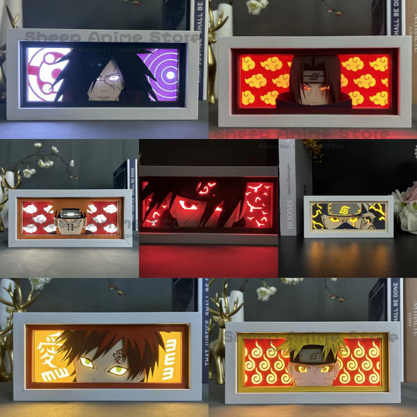 Uchiha Sasuke and Uzumaki Naruto 3D Anime LED Light Box NARUTO Action Figure Toys Paper Carving Light Kid Decoration Toy