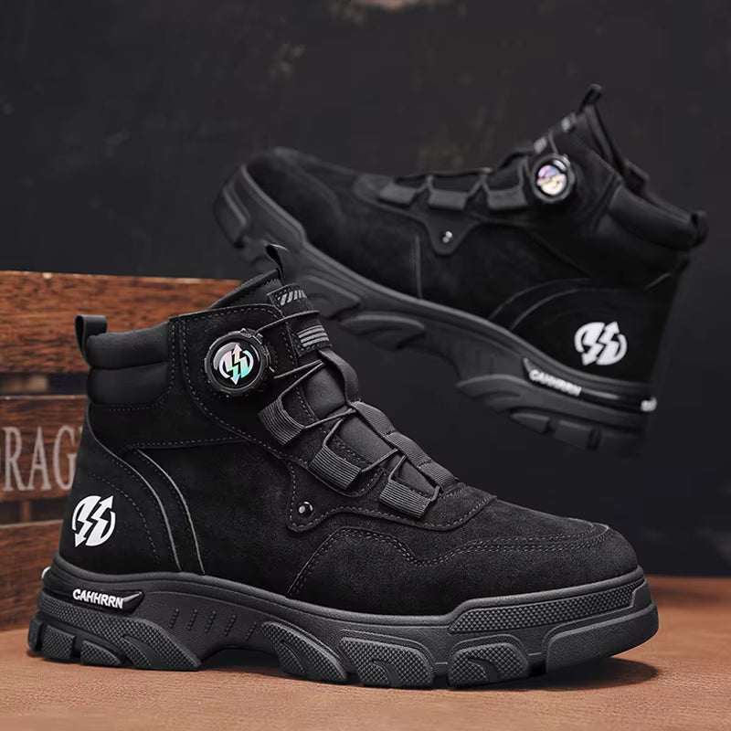 Trend Black Motorcycle Shoe Men Design Leather Men'S Ankle Boots Outdoor Platform Tooling Shoes Men Biker Boots Botas Hombre