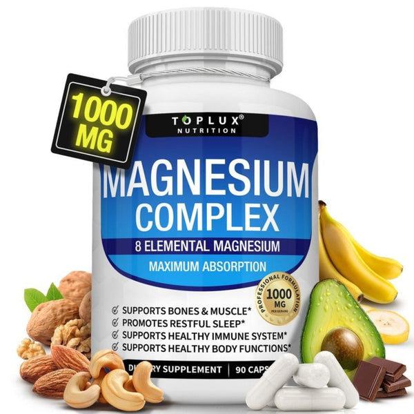 Toplux Magnesium Complex Supplement: 1000Mg of 8-Element Magnesium, 90 Capsules